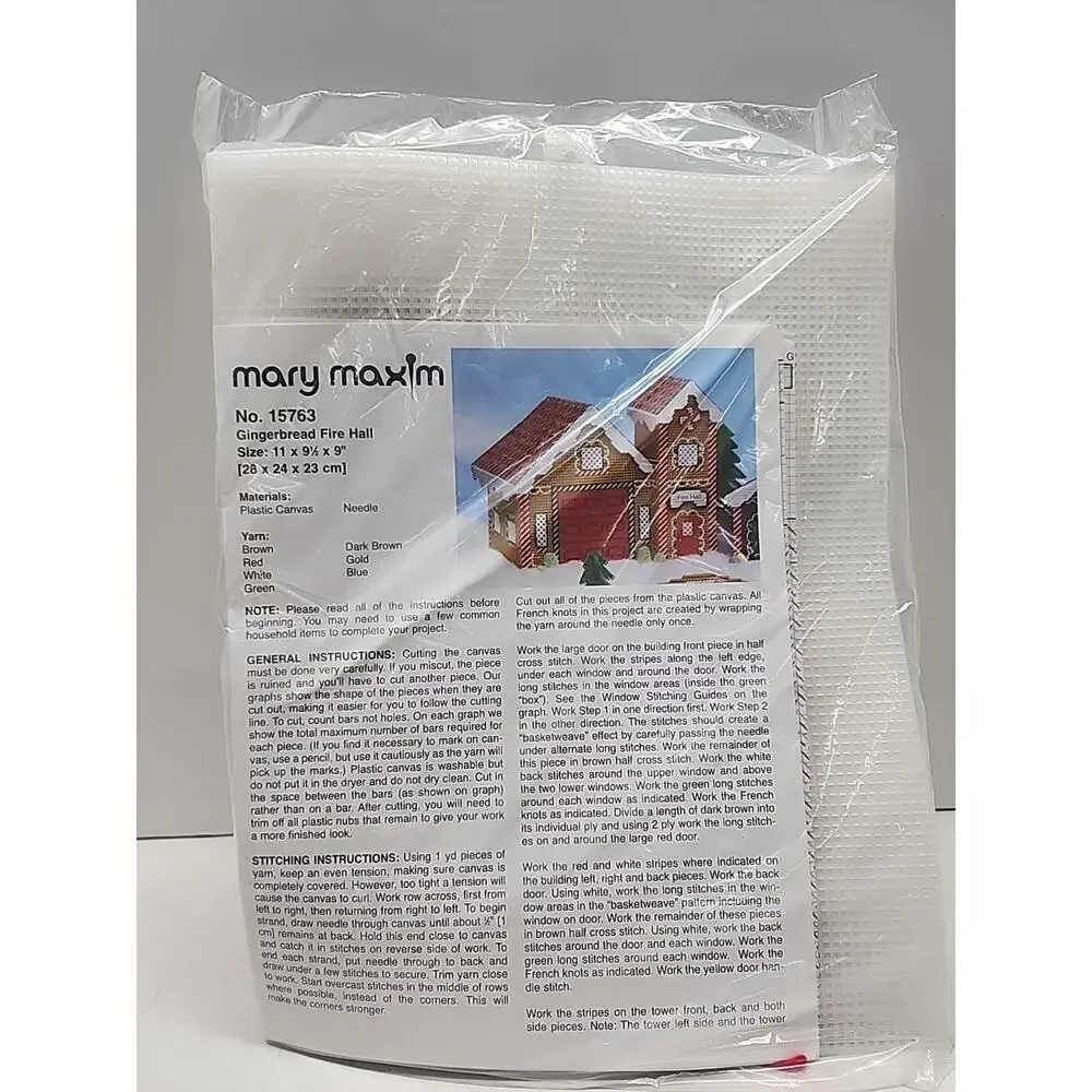 Mary Maxim plastic canvas Stitch Kit sealed Gingerbread Fire Hall 15763